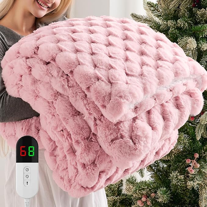 Homemate Electric Heated Throw Blanket - 50"x60" Luxury Faux Fur Heating Bed Blankets with 10 Heating Levels 8 Hours Auto Off Fast Heating Over-Heated Protection Ultra Soft Warm Flannel ETL Certified