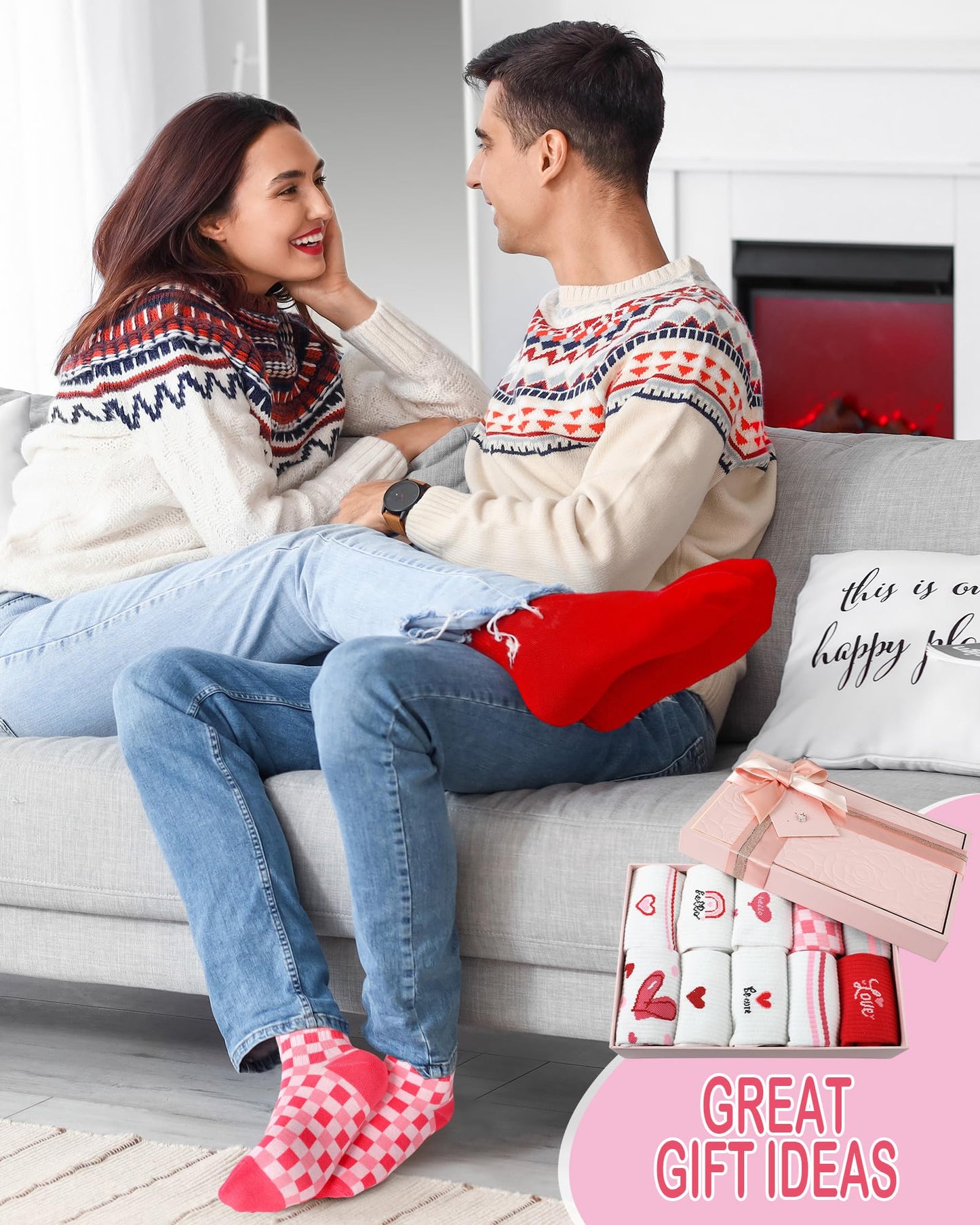 Shihanee 10 Pairs Women Heart Socks Cotton Soft Novelty Ankle Socks Bulk Cute Christmas Valentines Day Gifts, Red White Heart Pattern Striped Plaid,10 Styles
