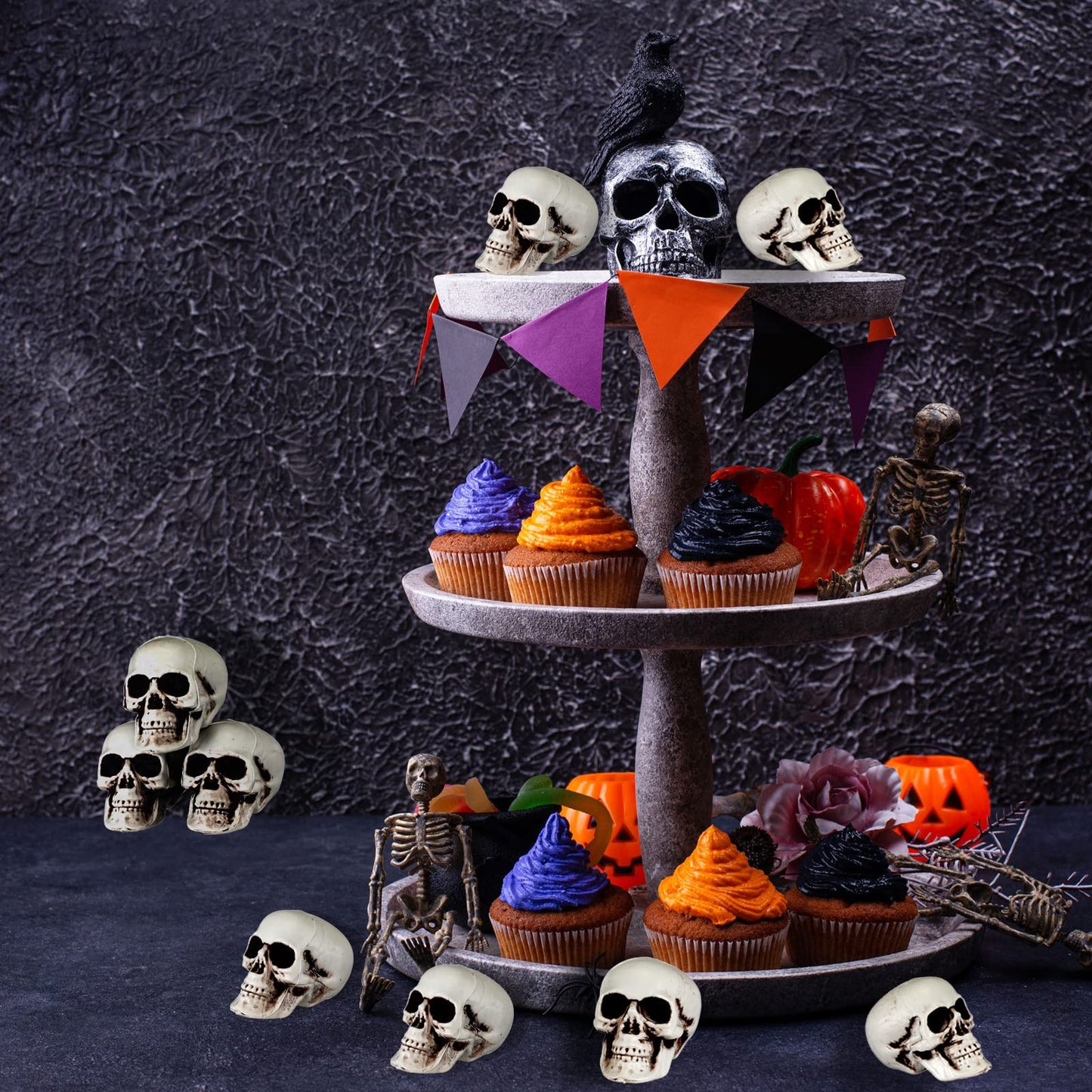 Hanaiette 10 Mini Halloween Skull Heads - Skull Decor for Party, Table Decor, Home Gift
