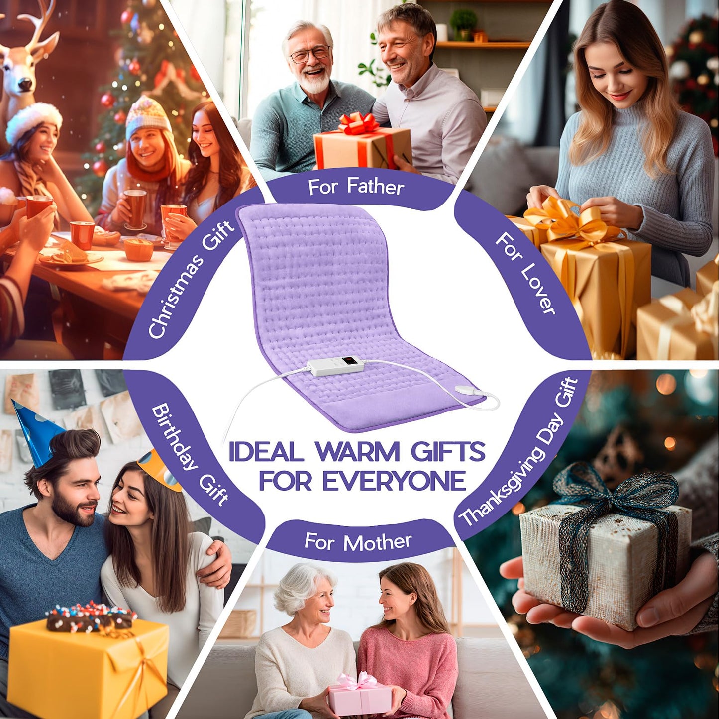 Heating Pad for Neck and Shoulders and Back, Electric Heating Pad for Period Cramps with 6 Heating & 4 Timer Setting, Easy Machine Washable, Best Gifts for Parents (17'' x 33'')