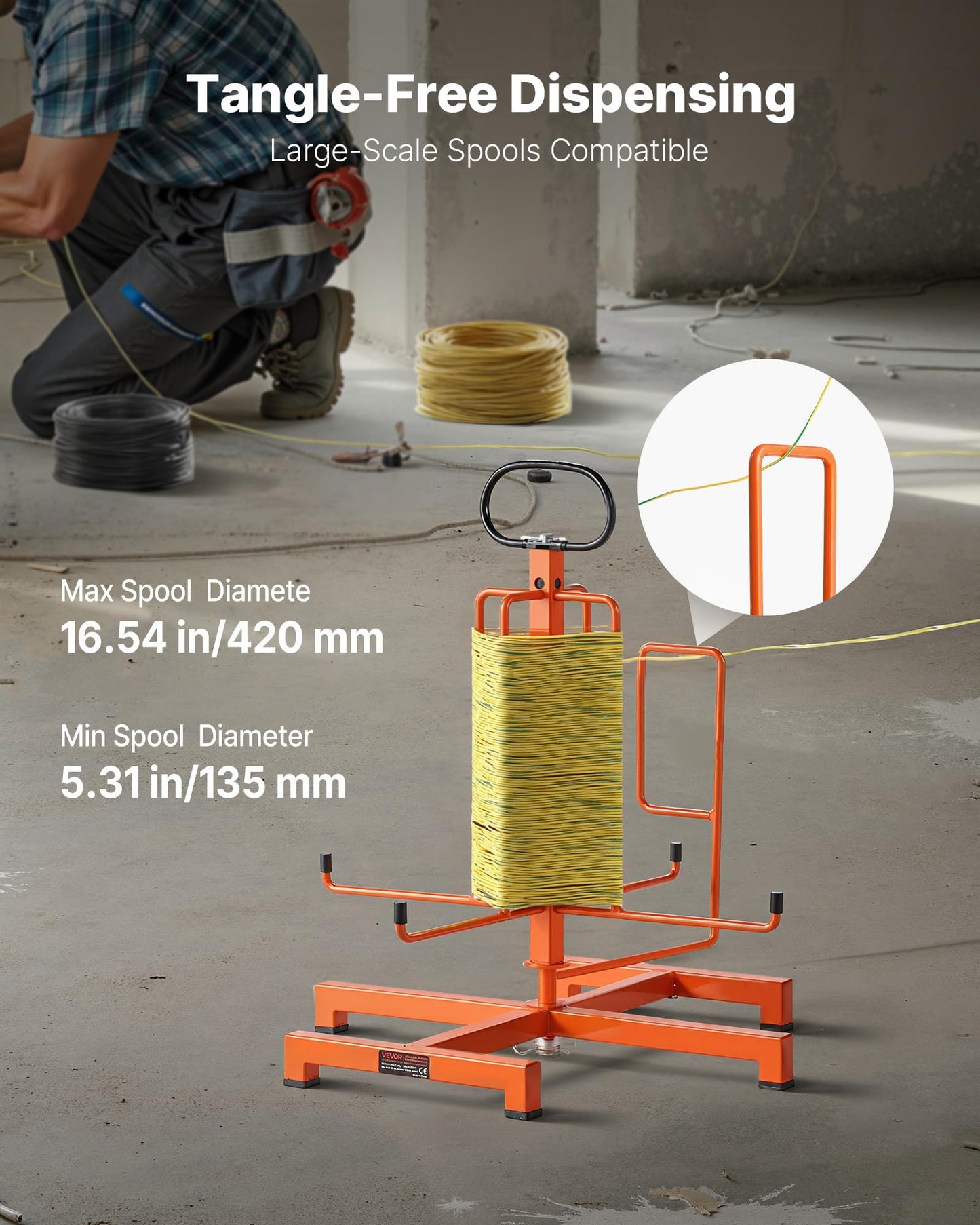 Vevor Cable Dispenser, Floor Or Stud Mounted, Wire Spool Rack, Portable Wire Rack Dispenser With Anti-Slip Metal Handle For Wiri