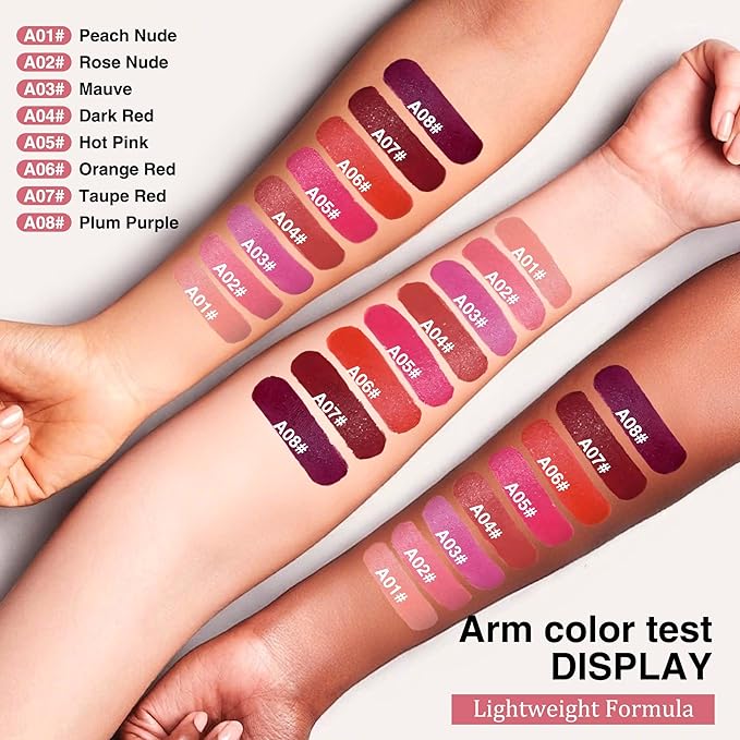 4Pcs Pitaya Pink Rouge Red Plum Purple Cherry Red Matte Lipstick Set，Creamy Matte+Lipsticks，Hydrating Balm-in-Lipstick，Velvety Finish for Women Daily Lip Makeup，High-pigment Formula，Easy to use