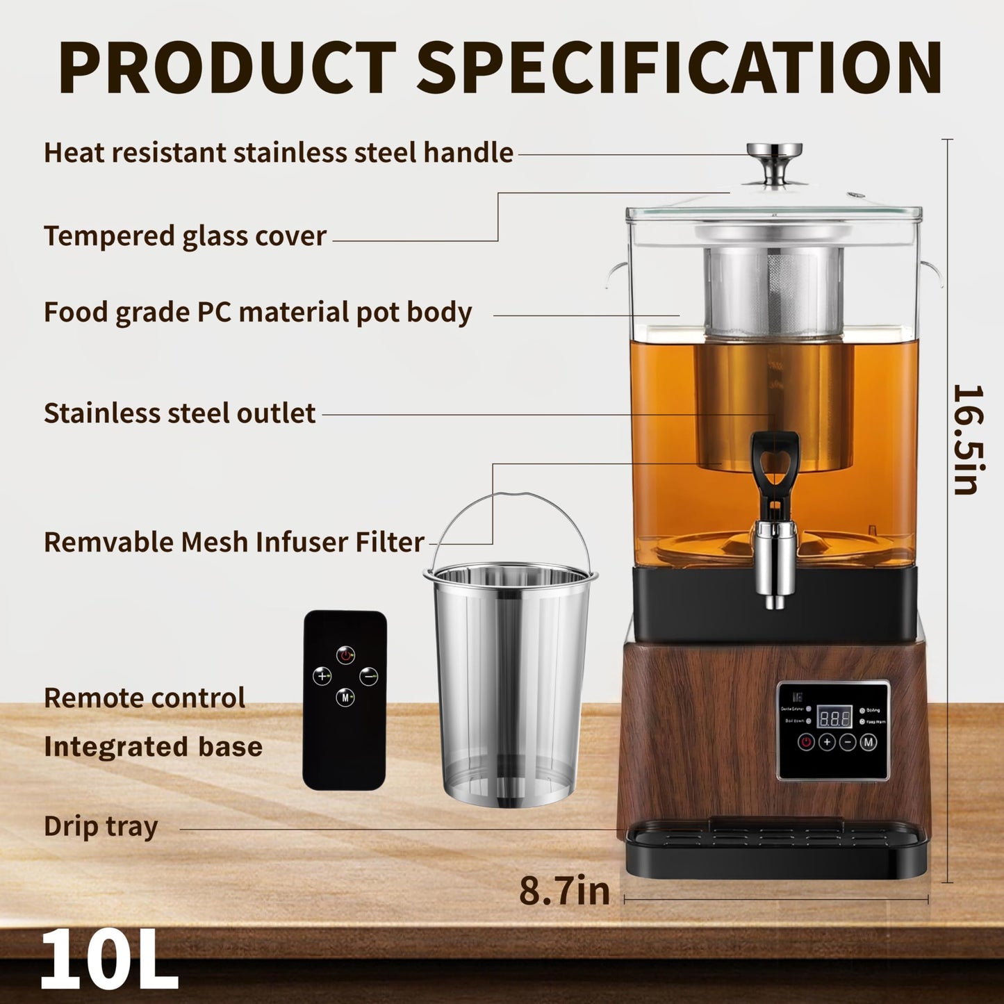 GKFF Tea Maker Machine, 10L 65 Cups Multi Functional Tea Dispenser Pot with Removable Infuser, Hot Water Urn for Flower Blooming & Iced Tea Maker, Catering Large Drink Dispenser, Commercial Tea Urn