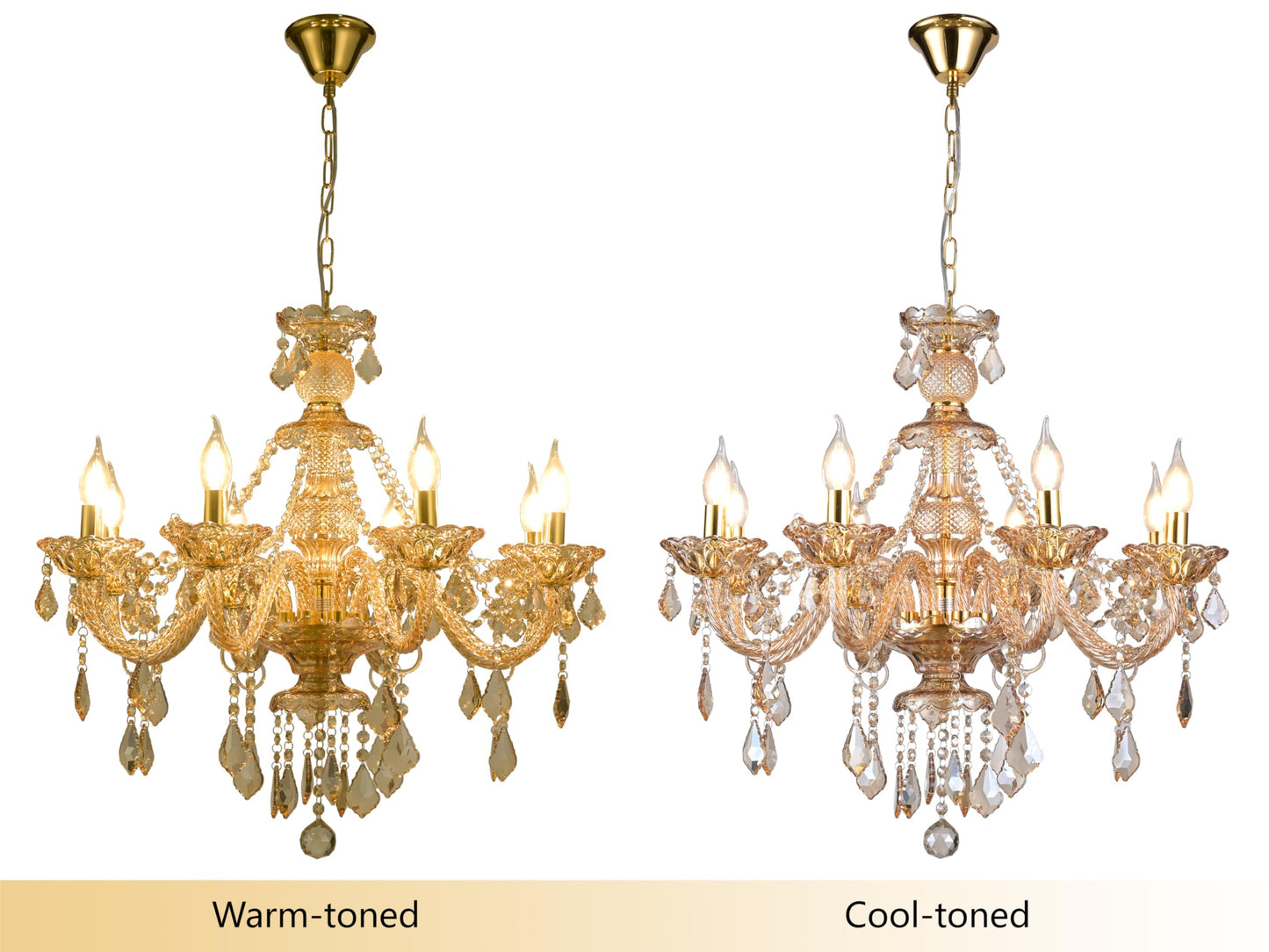 Vimatto 8-Light Amber Crystal Chandelier, K9 Crystal Modern Luxurious Crystal Candle Pendant Light, Luxury Crystal Ceiling Light Fixtures for Living Room, Kitchen, Dining Room (8 Lights)