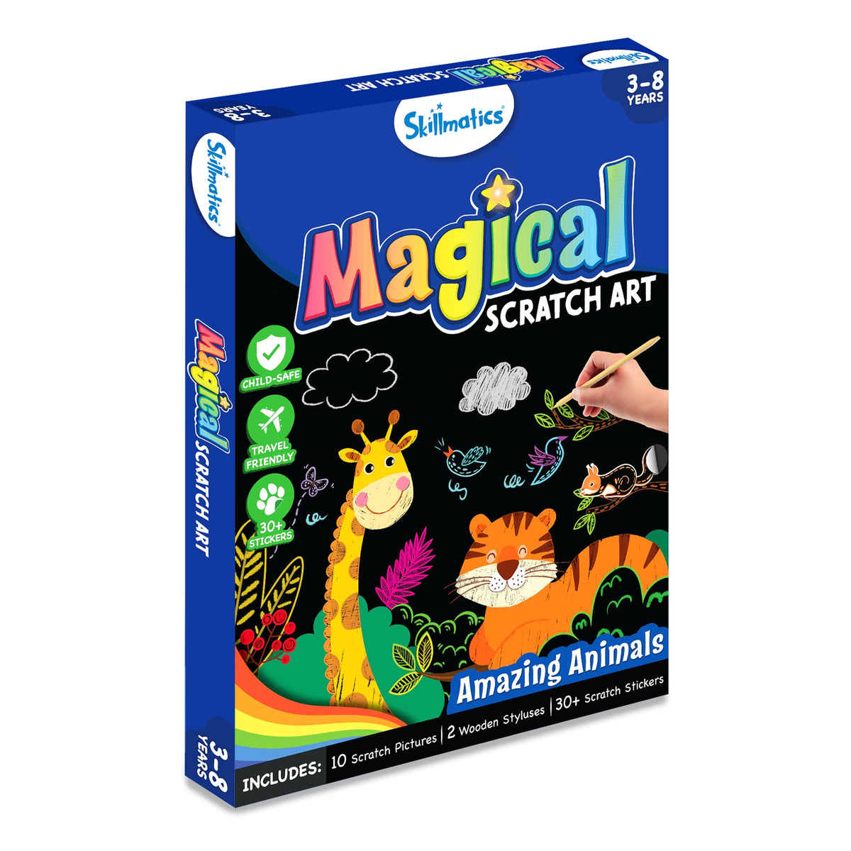 Skillmatics Scratch Art Book for Kids - Animals, Craft Kits & Supplies, 30+ Scratch Stickers, Travel Toys, DIY Kit, Gifts for Boys & Girls Ages 3, 4, 5, 6, 7, 8