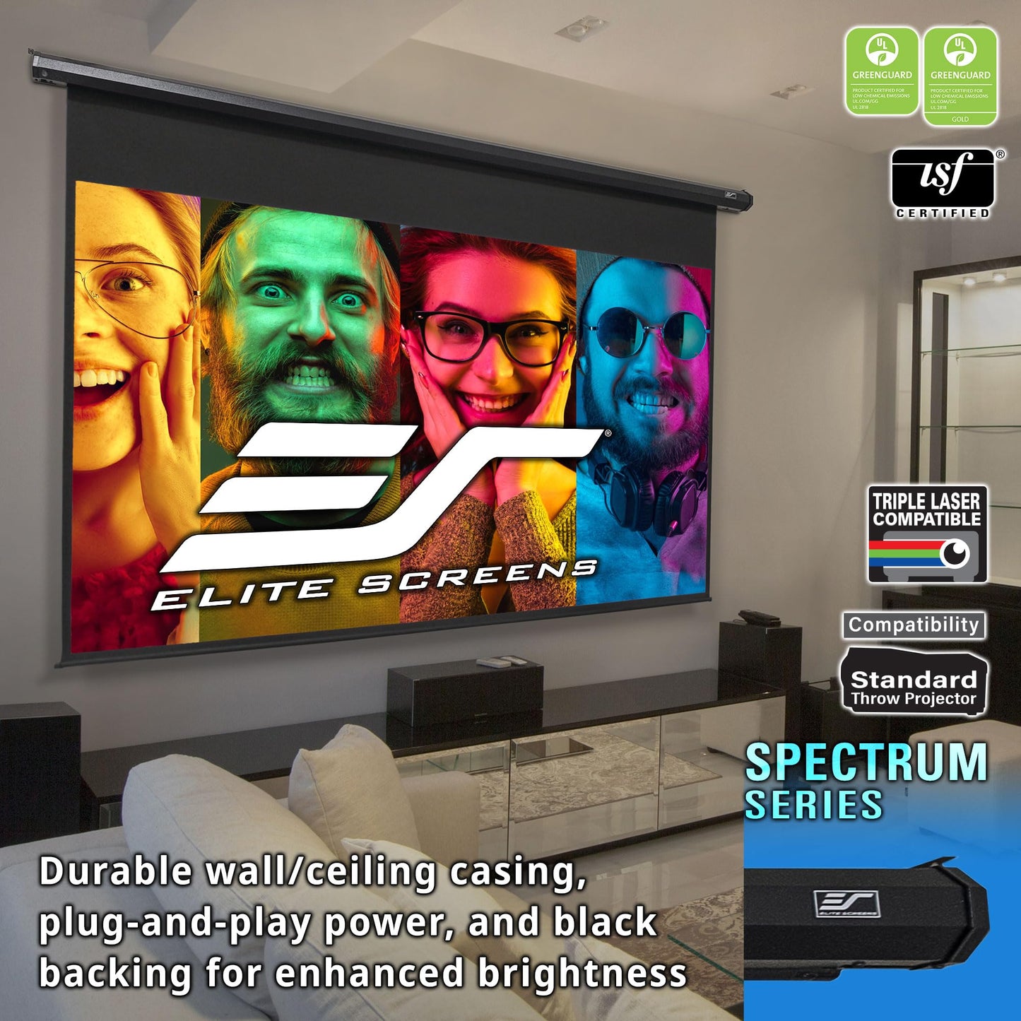 Elite Screens Spectrum 120-Inch 4:3 Electric Motorized Projector Screen, 4K/8K Ultra HD Ready, Home Theater, Classroom & Office, White Case, ELECTRIC120V
