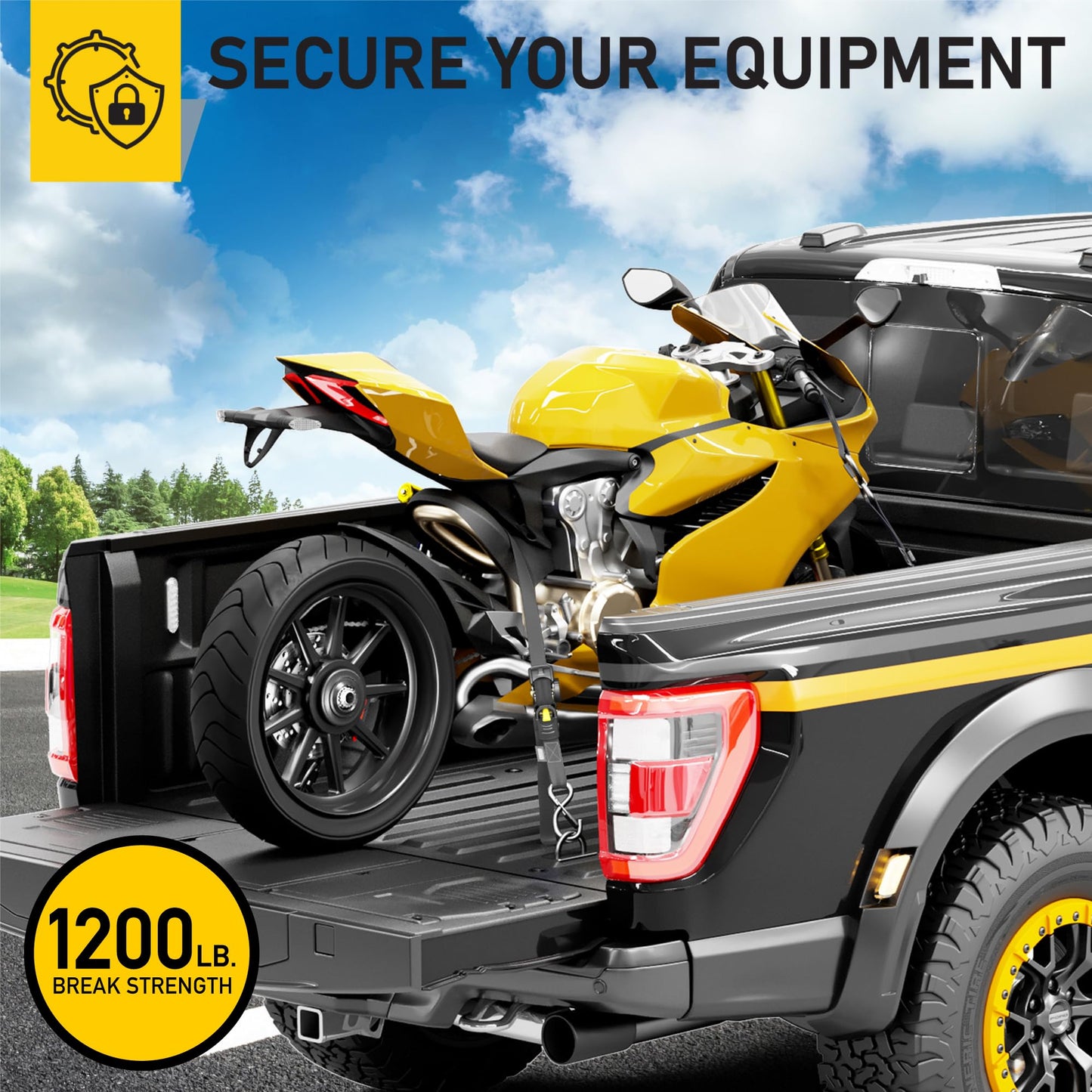 AUGO Retractable Ratchet Straps | 4 Heavy Duty Ratchet Straps Self Retractable Tie Down Straps with Soft Loops & Storage Bag for Motorcycle, Truck, Trailer, Cargo Van | 1200 Lb Break Strength 1” x 10’