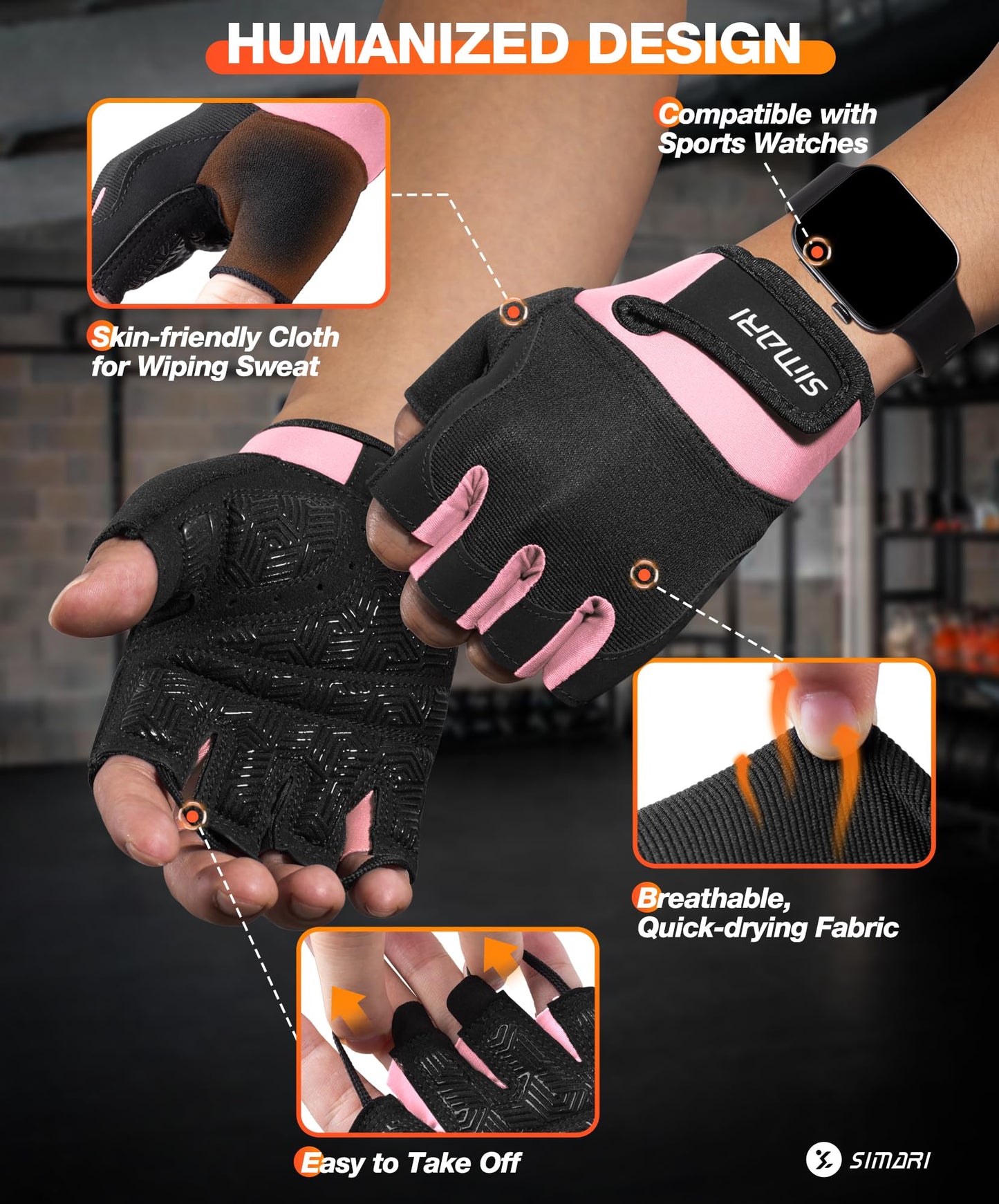 SIMARI Breathable Workout Gloves for Men & Women, Weight Lifting Gloves with Padded, Grip, Full Palm Protection, Gift for Gym Exercise, Cycling, Weightlifting Training, Fitness, Pink, Size L