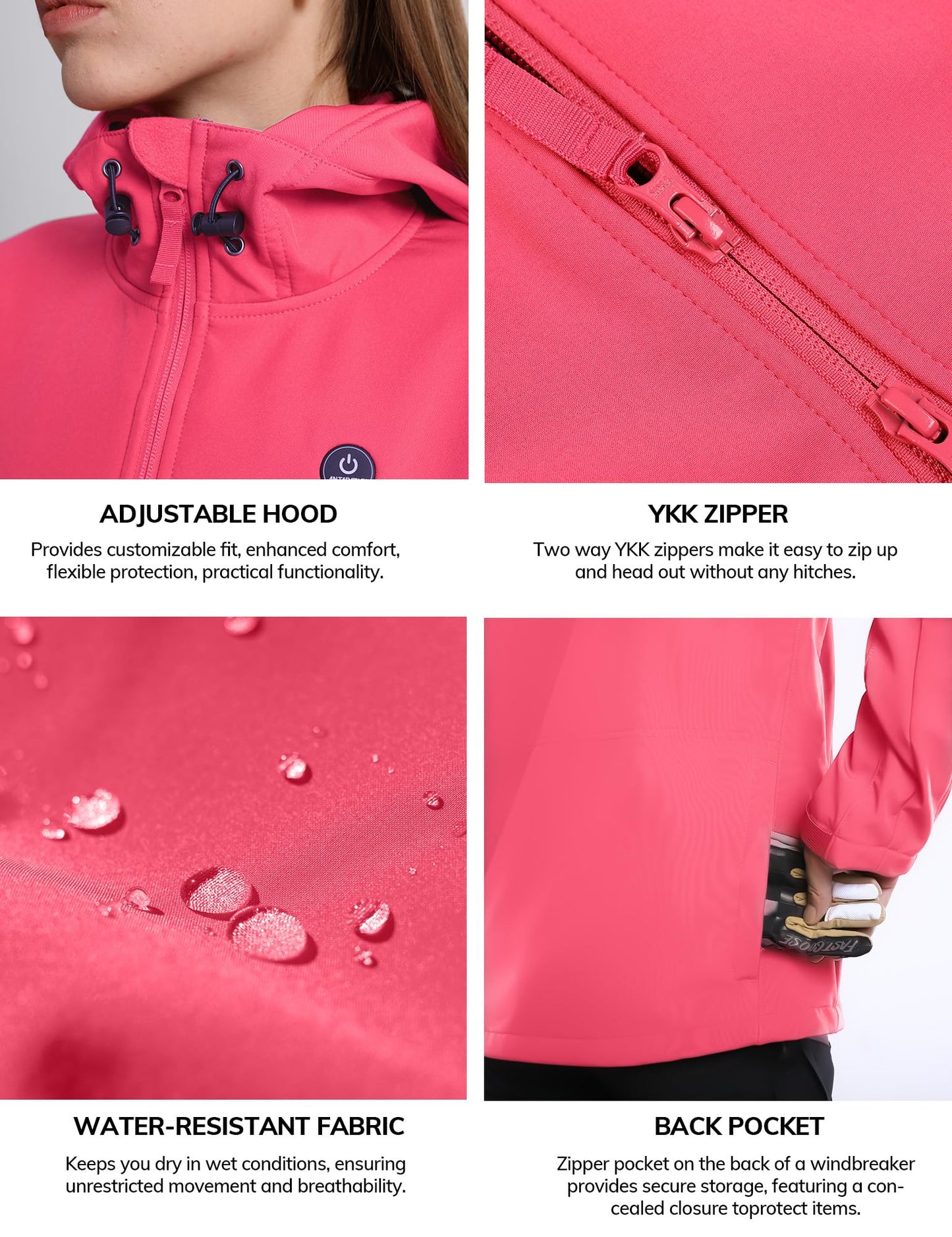 ANTARCTICA GEAR Heated Jacket for Women, Soft Shell Winter Coat with 12V 15000mAh Battery Pack, Hooded Heated Jacket