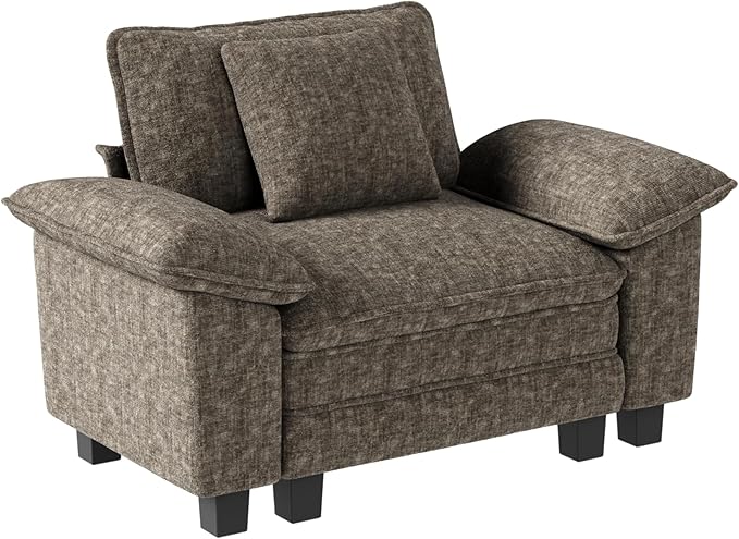 MIXPATIO 53.5" Cloud Modular Sectional Single Sofa, Deep Seat Armchair with Plush Chenille & Removable Arms for Living Room, Smoky Gray