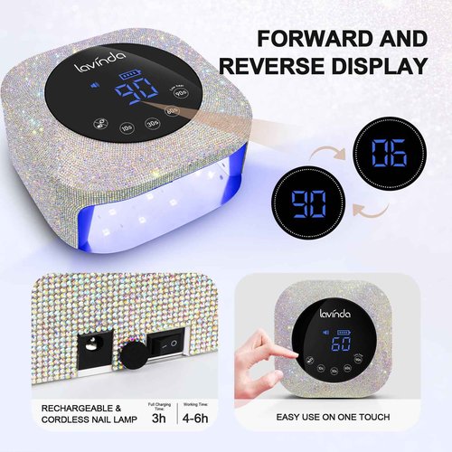 Lavinda UV LED Nail Lamp, 54W Rechargeable Cordless Nail Lamp Nail Dryer Gel Polish UV Nail Light with 4 Timer Setting, Professional Quick Dry Curing Lamp with Display Auto Sensor for Salon & Home