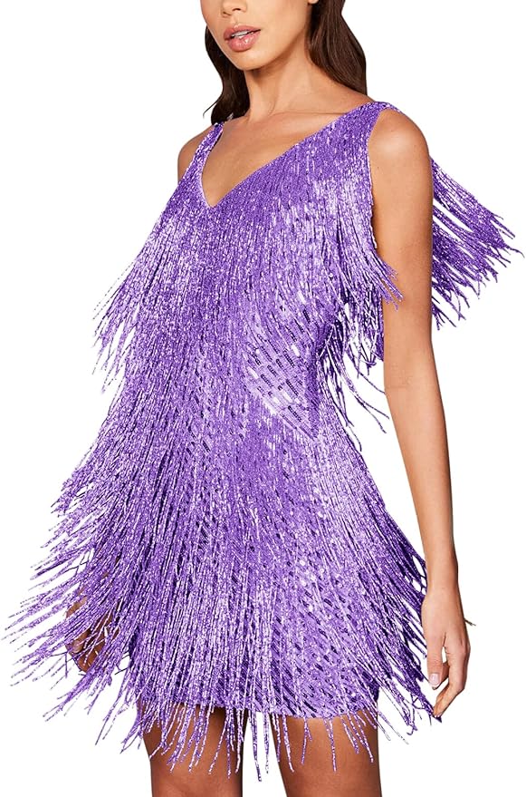 Sequin Cocktail Dresses Flapper Dresses 1920s Gatsby with All-Over Fringe Mini Dresses Prom Party Dress