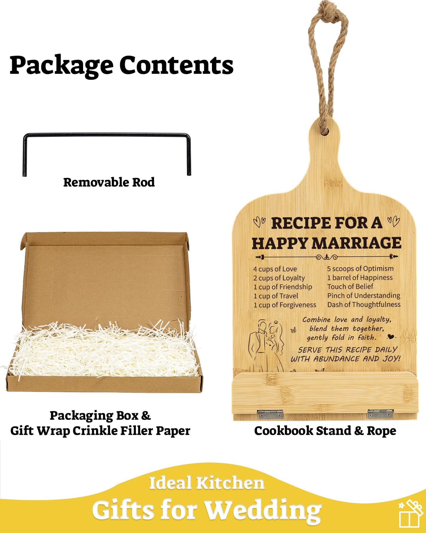 IKEDAS Wedding Gifts Cookbook Stand - Anniversary & Marriage Gifts for Couples, Newlyweds; Book Stands for Display