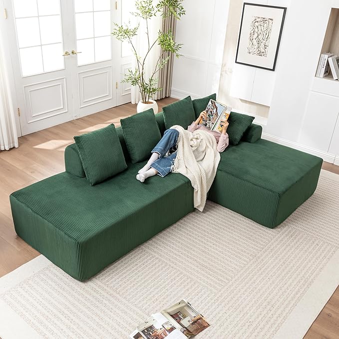108" Cloud Boneless Couch,Modular Sectional Sofa with Deep Seat L-Shape,Couches for Living Room Bedroom No Assembly Required (Black, Reft Facing Chaise)