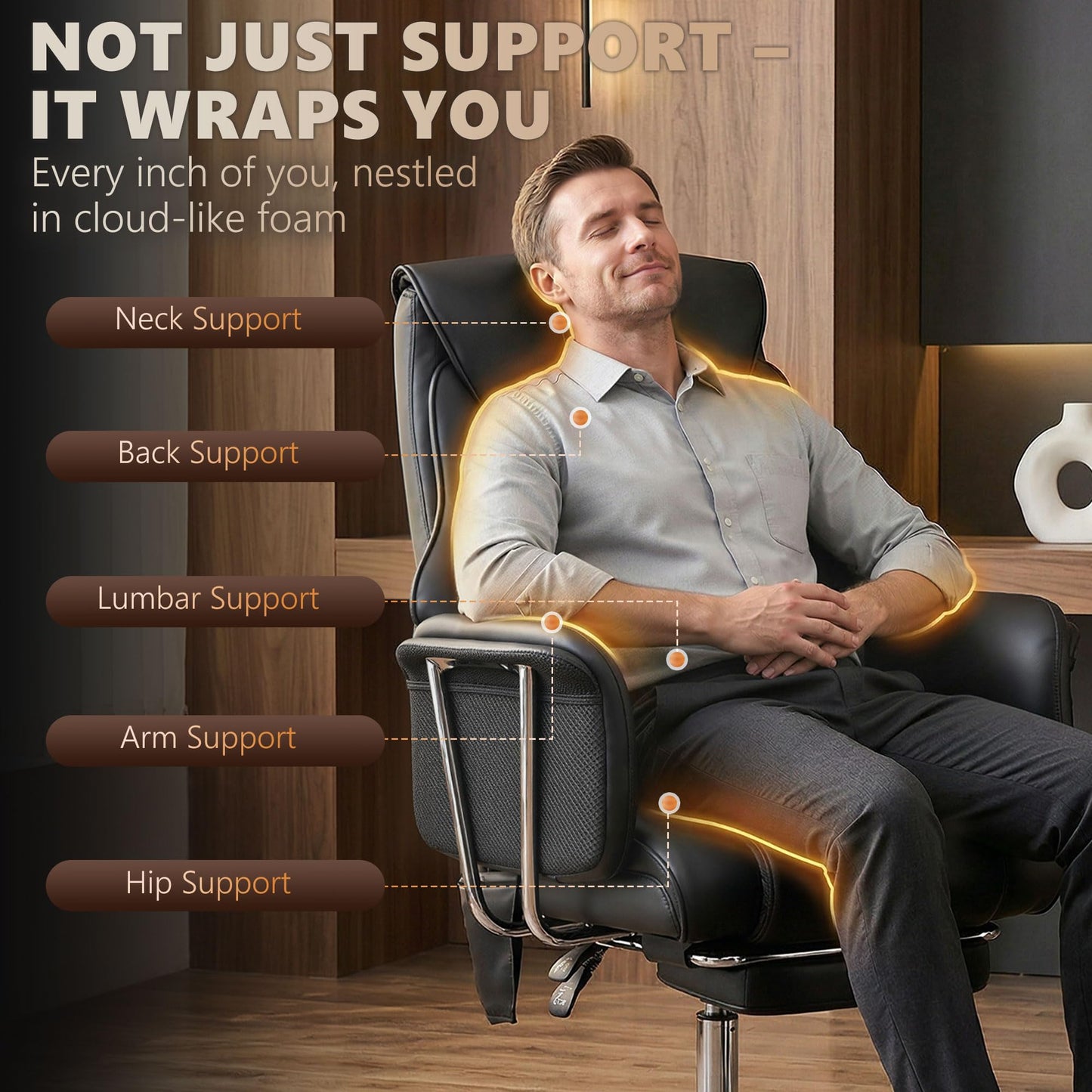 HOMCOM Massage Office Chair with 6-Point Vibration, Overstuffed Reclining Desk Chair with High Back, PU Leather, Footrest, Thick Spring Cushion, Lumbar Support, Adjustable Height, Swivel Wheels, Black