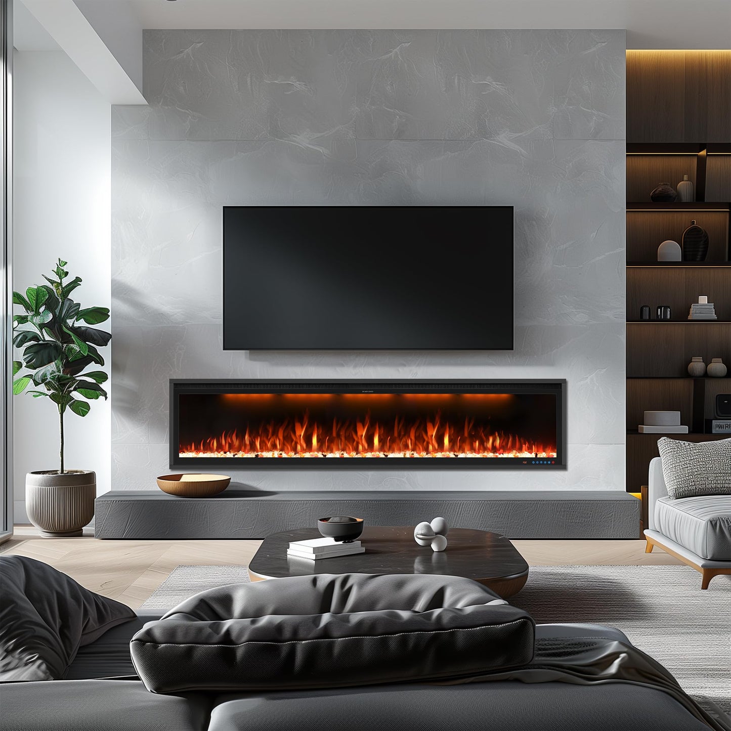 74" Smart Electric Fireplace Inserts, Slim Fireplace with APP & Alexa Control, Remote & Touch Panel, Adjustable Flame Colors & Fuel Bed Colors, Timer & Overheat Protection, 750W/1500W, Black