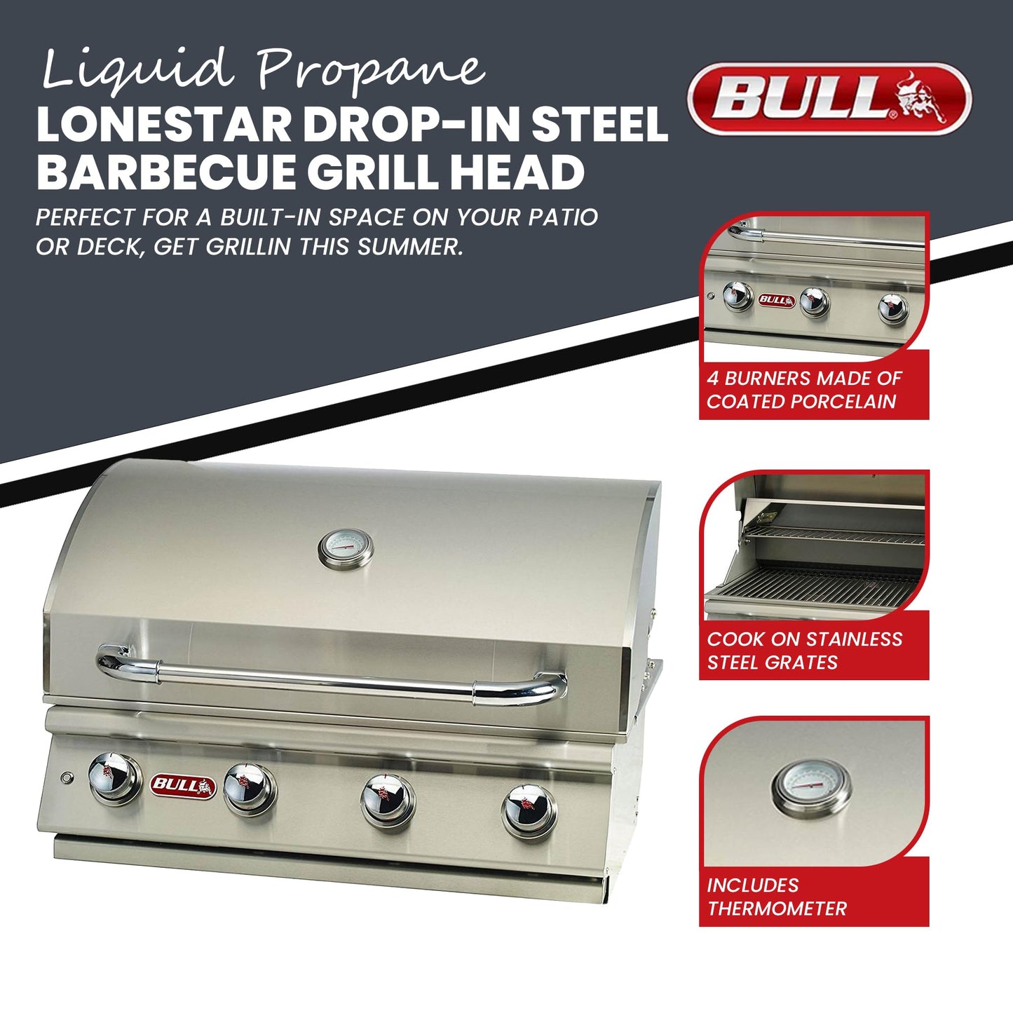 Bull Lonestar Select 30-Inch Built-In Grill (BG-87048), Propane