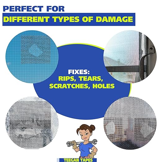 Screen Repair Tape – Fiberglass Mesh, Strong Adhesive, Weather-Resistant Window & Door Screen Patch – Easy to Use, Durable Screen Repair Kit for Holes & Tears