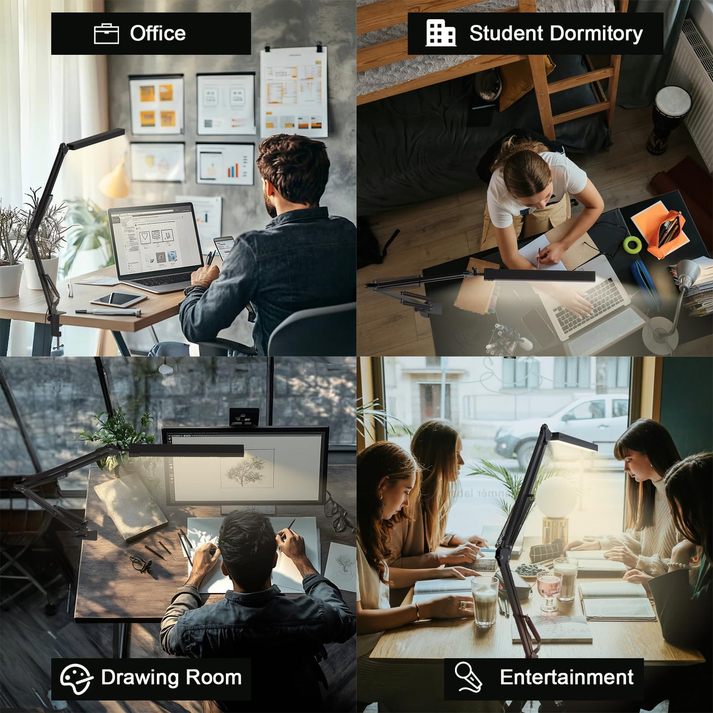 TROPICALTREE LED Desk Lamp for Home Office, Clamp-On with 5 Light Modes & Auto Shut Off | 14W Adjustable Brightness 5000K Eye-Caring Lighting for Study/Bedroom/Computer Desk