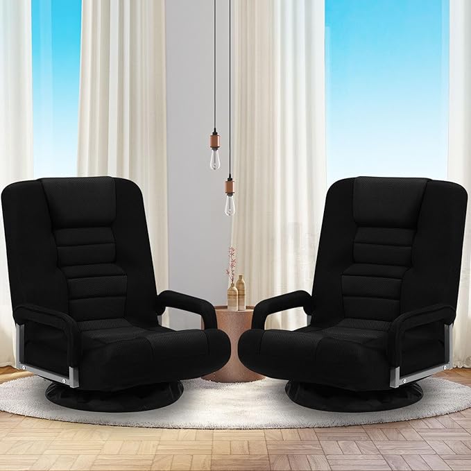 ACIPENSER Swivel Gaming Chair Multipurpose 2PACK Floor Gaming Chair for Playing Video Games, TV, Reading w/Armrest Lumbar Support & 6 Adjustable Postion Backrest for Adults & Kids, Black