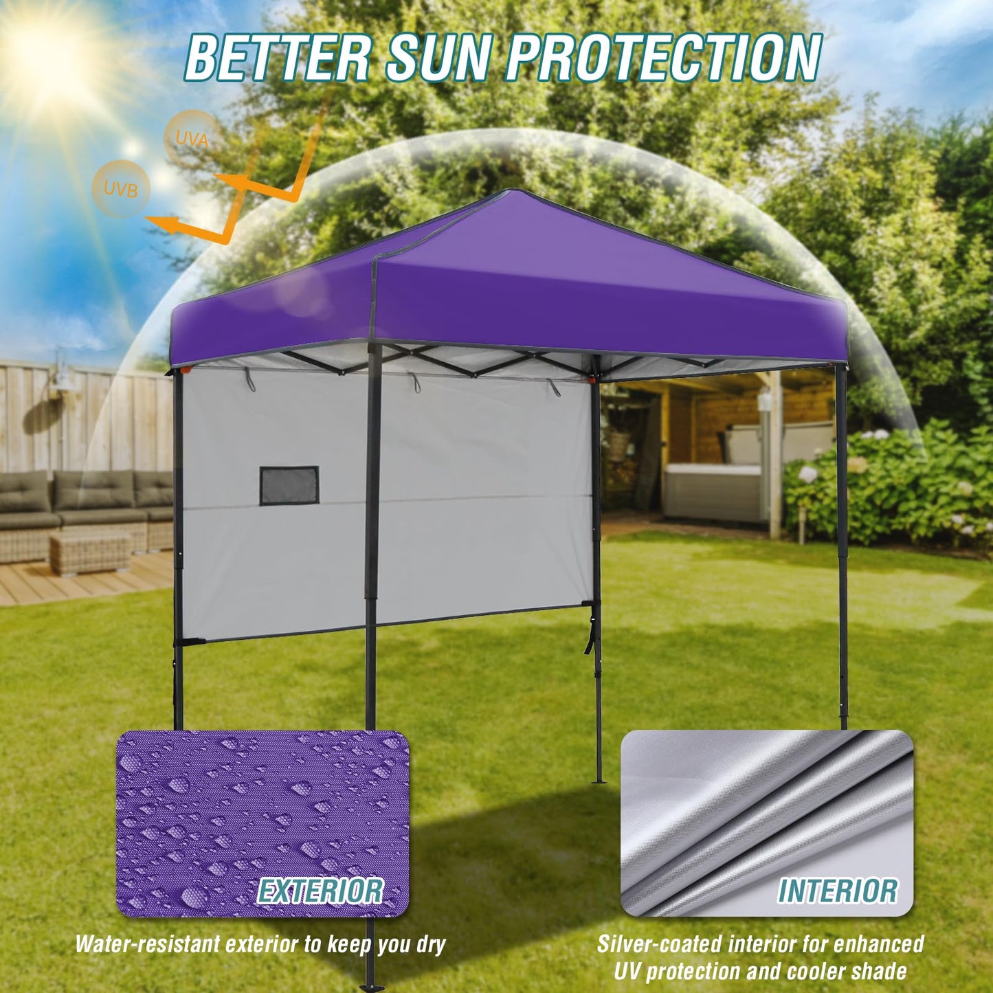 EAGLE PEAK Instant Pop Up Canopy with Adjustable Sun Wall 6x4, Straight Lightweight Compact Portable Tent with Carry Bag, Purple