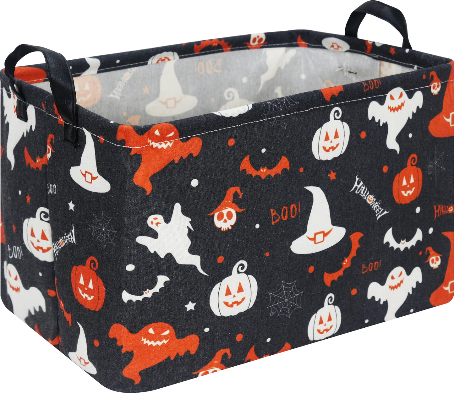 CLOCOR Rectangular Storage Basket,Collapsible Fabric Storage Container,Waterproof Toy Bin with Handles,Gift Basket(Black Halloween)