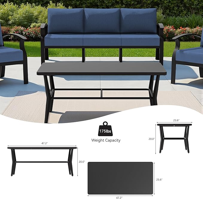 RTDTD Aluminum Outdoor Patio Furniture Set,7 Seats Patio Conversation Sets with Rectangular Coffee Table,Metal Patio Sectional Furniture Set with 2 Swivel Rocking Chairs,Navy Blue