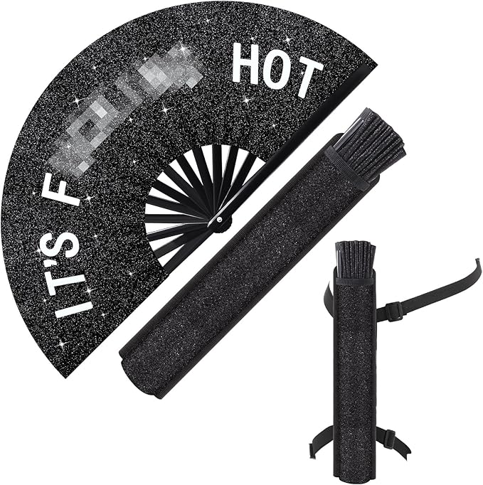FairySandy Large Rave Fan UV Glow Hand Fan with Holster for Men/women, Disco Party Favor for Edm Music Festival Club Rave ...
