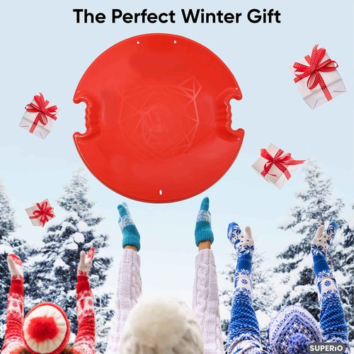 Superio Round Snow Saucer Sleds- Plastic Disc Sleds for Kids and Adults- Heavy Duty Sled Discs with Handles for Downhill Sledding, Winter Outdoor Sports (Blue-Green-Fuchsia, 26 Inch)