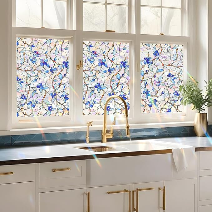 Window Privacy Film Home Room Bathroom Spring Decor Car Decorations One Way Privacy Window Clings Decals Tint Door Cover Rainbow Renter Friendly Stickers Static Cling Stained Glass Windows