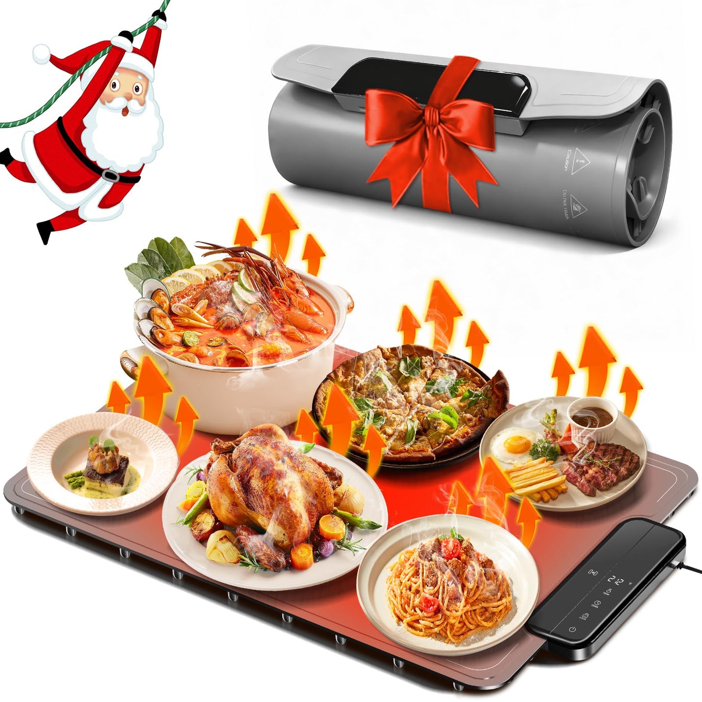 Warming Mat for Food | Dishwasher Friendly,Full-Surface Food Warmer with 6-Mode Adjustable and Timer,Roll-Up & Portable Silicone Food Heating Pad with Child Lock,Electric Warming Tray for Buffet Party