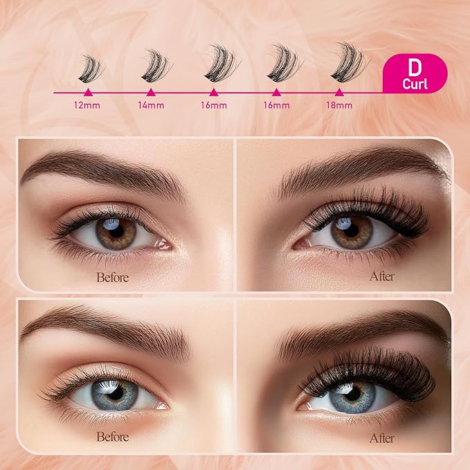 Foxy Beauty Lash Clusters Kit - 432Pcs Fluffy Eyelash Extension Kit 12-20mm D Curl Clusters Soft Comfortable With Bond Seal Remover Applicator