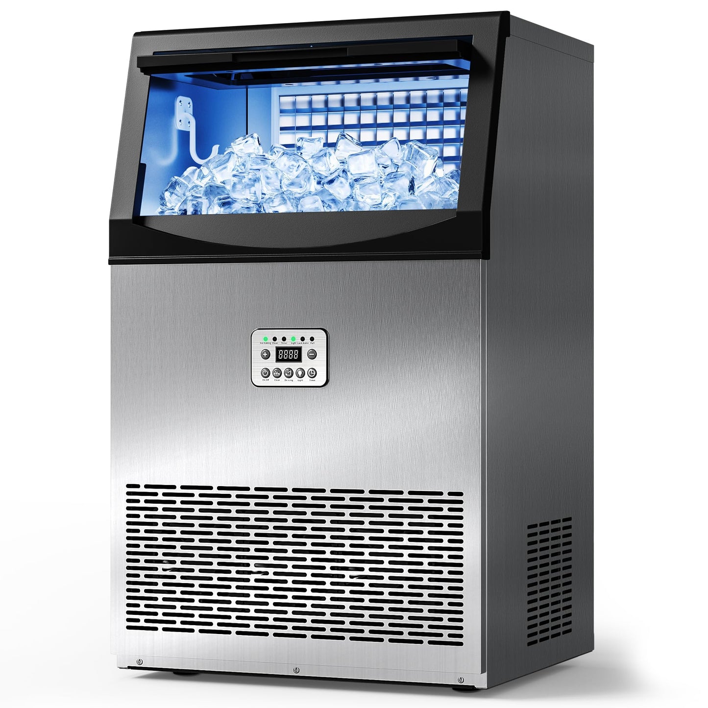 Tehanld Commercial Ice Maker Machine, 200LBS/24H with 33LBS Large Storage Capacity, 96 Ice Cubes/15 Mins, Ice Machine with Self-Cleaning & Water Filter, Under Counter & Freestanding for Home, Bar