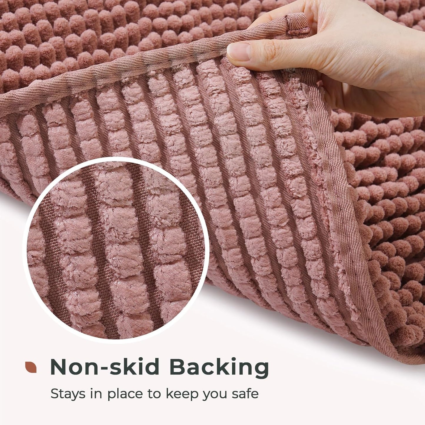FRESHMINT Chenille Bathroom Rugs Mat 24"x17", Non-Slip Bath Mat for Bathroom Floor & BathTub, Washable Soft Shower Shag Bath Rugs, Durable Fluffy Thick Water Absorbent Microfiber Shower Mat, Rust Pink