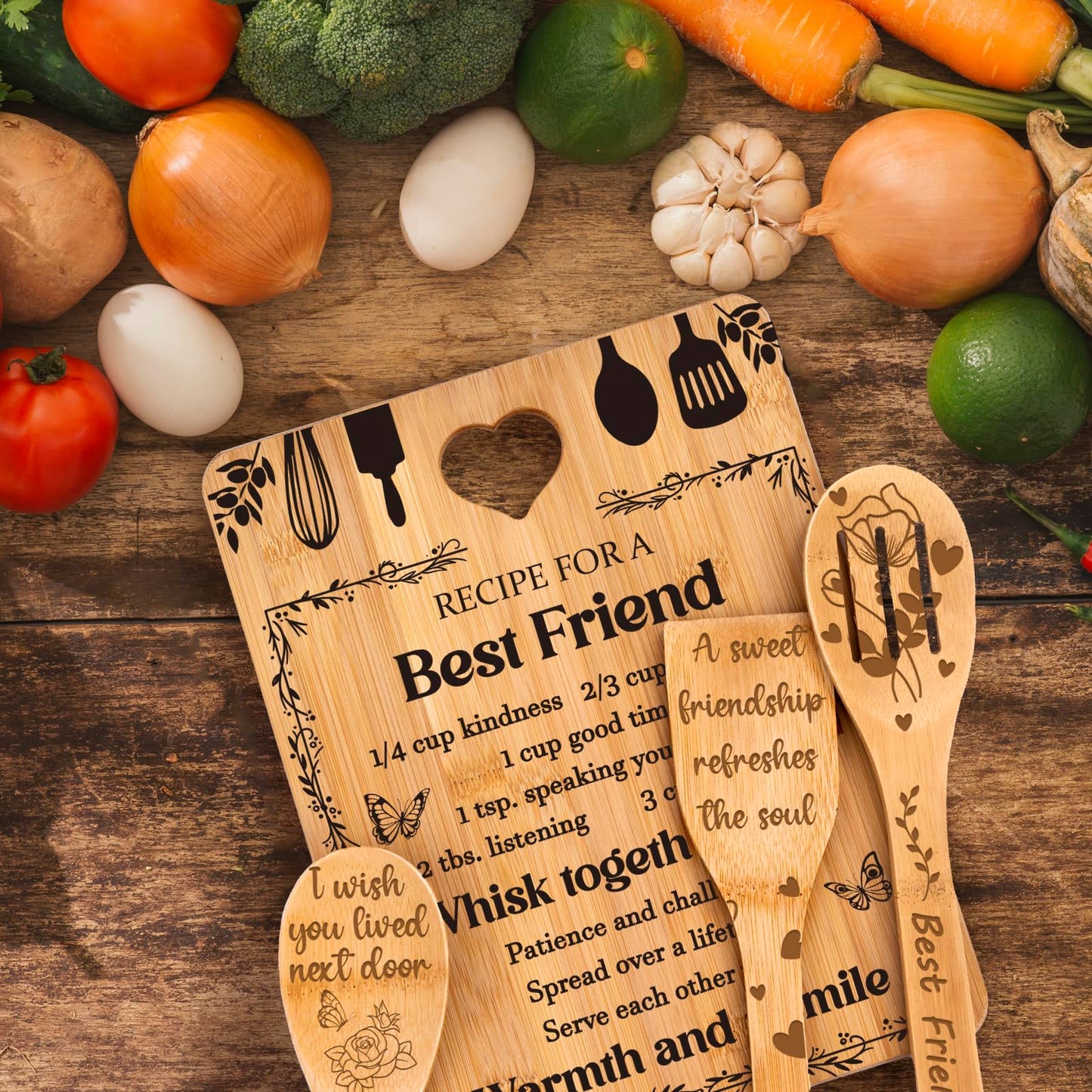 Best Friend Birthday Gifts for Women - Bamboo Cutting Board Set, Bestie Friendship Gifts for Women, Ideal Gifts for Birthday Graduation Wedding Job Move House Christmas Thanksgiving.