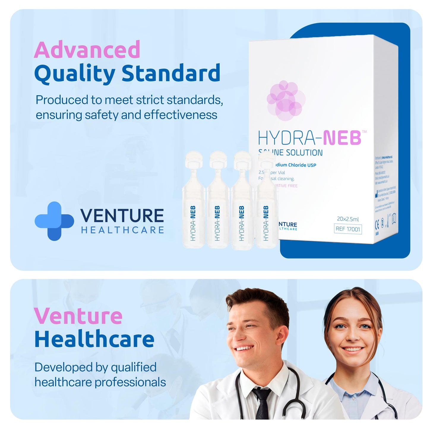 Hydra-Neb 0.9% Saline Solution for Nebulizer and Moisturizing of The Airways - Sodium Chloride 0.9% for Nose & Eyes, Nasal Cleanse for Adults and All Ages - 50ml / 1.69 fl oz