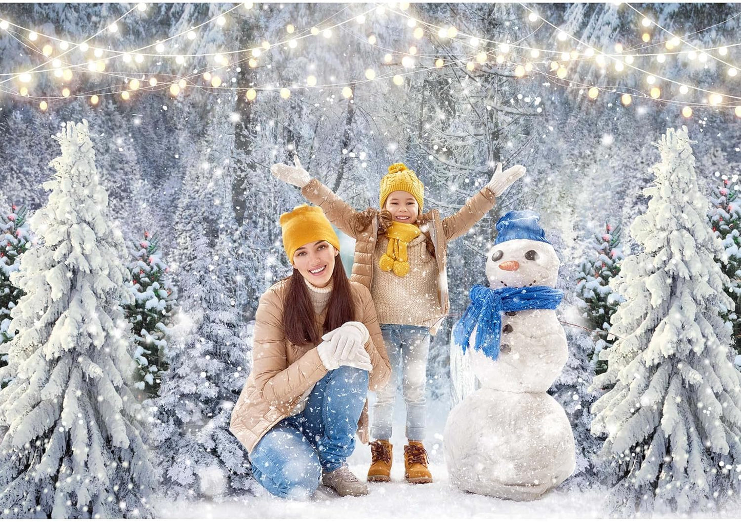 Livucee 10X8Ft Polyester Fabric Winter White Snowy Forest Backdrop For Photography Christmas Glitter Wonderland Nature Xmas Tree
