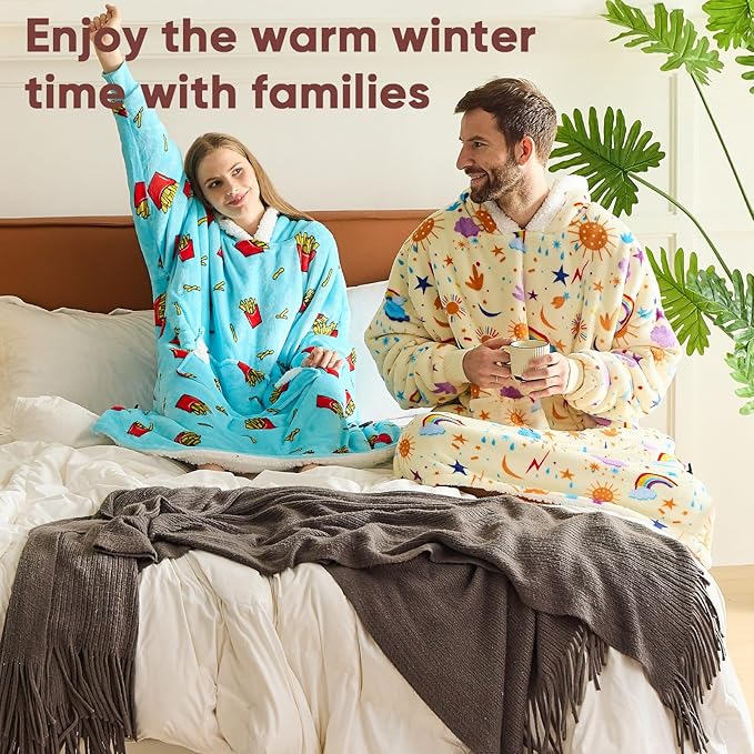 yescool Wearable Blanket Hoodie, Flannel Sherpa Fleece Blanket Sweatshirt for Adults Women Men,One Size Fits All
