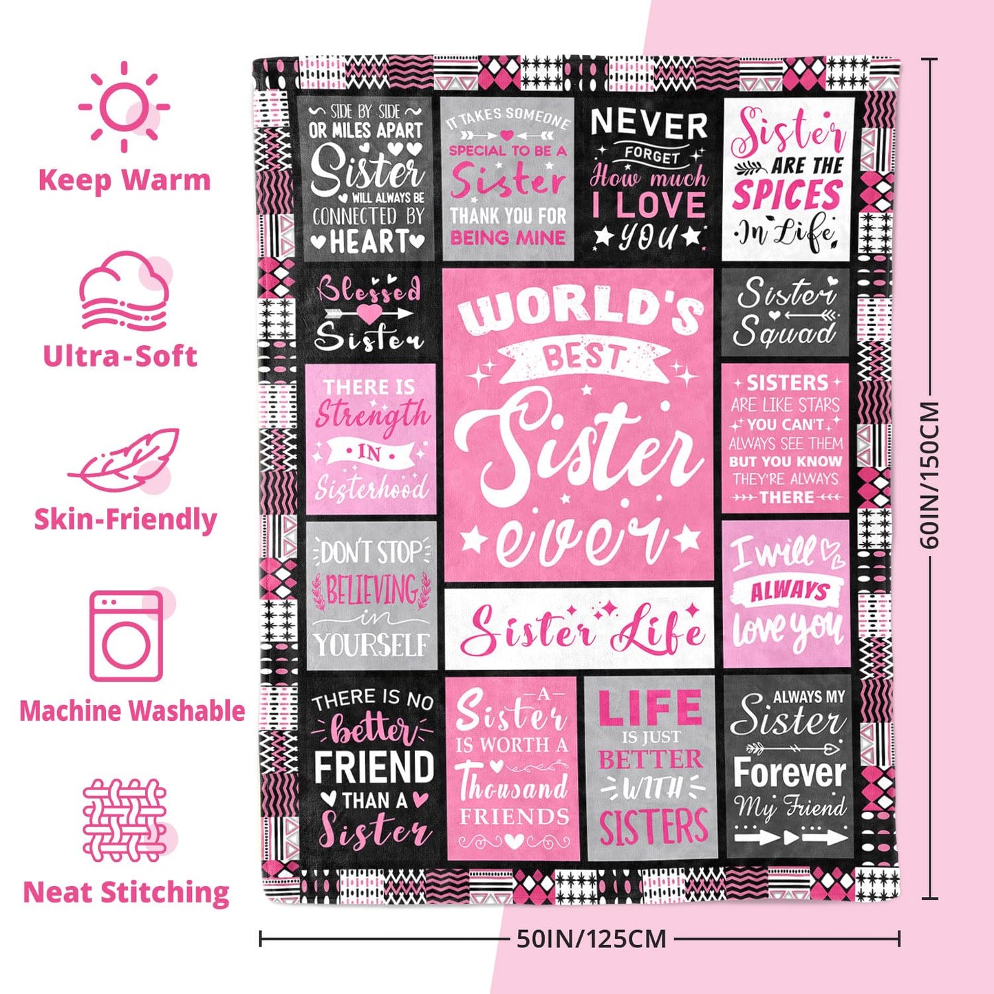 PVDSAVE Sister Birthday Gifts - Sisters Blankets Gifts from Sister - Christmas Valentines Mothers Day Birthday Graduation Present for Sis Adult - Big Sis Gift for Girl - Sisters Throw Blanket 50"x60"