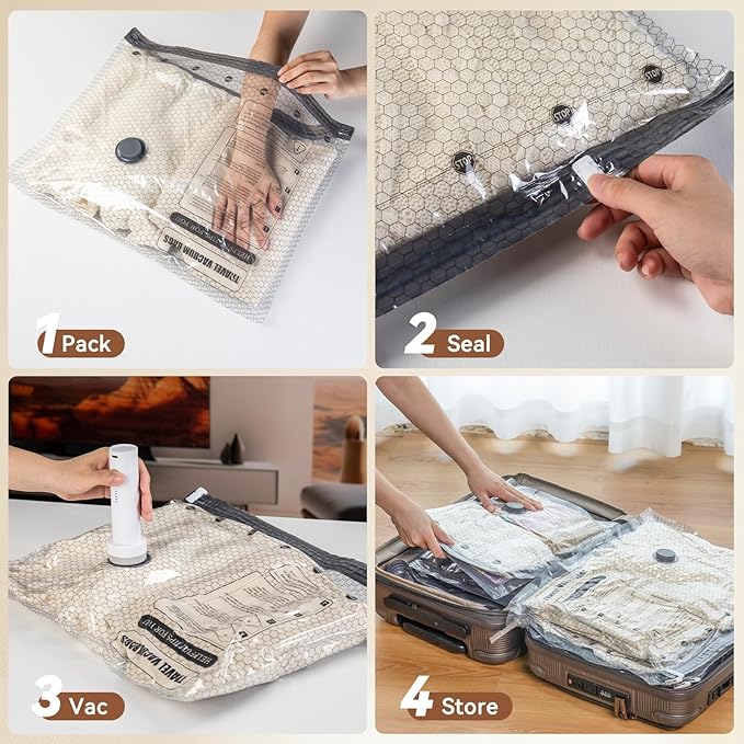 Vacuum Seal Bags for Clothing Travel,9 Pack Vacuum Bags with Cordless Electric Pump，Space saving vacuum bags for travel and clothing storage