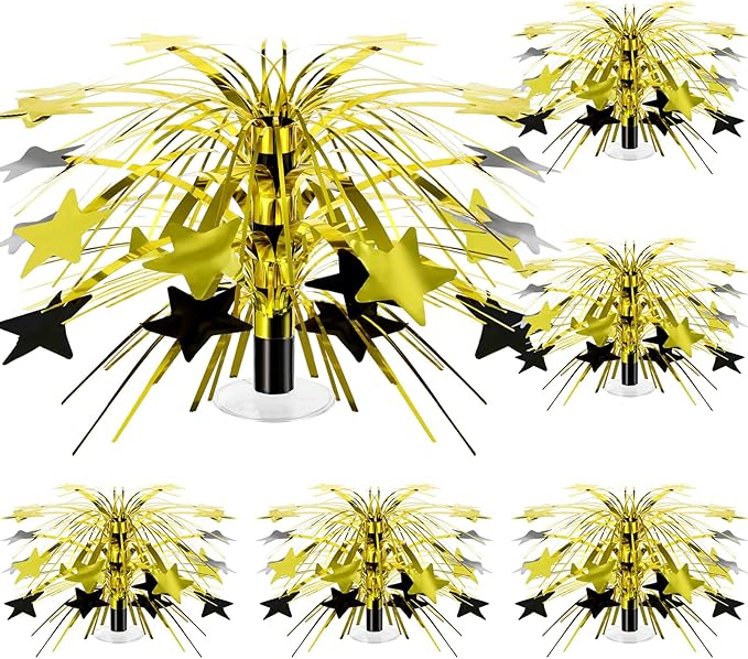 Memorywuu 6 Pcs Black and Gold Foil Spray Centerpieces for Tables Metallic Star Table Decorations for Birthday Party Favor...