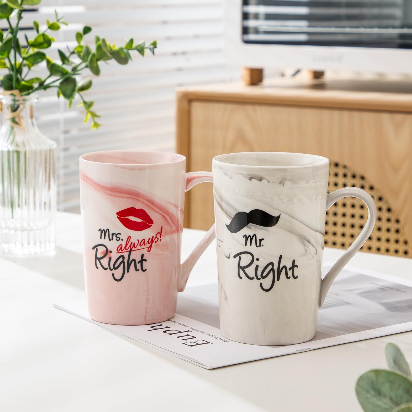 Mr and Mrs Coffee Mugs Set - Unique Wedding Gifts For Bride Groom His and Her Anniversary Engagement Bridal Shower Gift for Him Her Couples Gifts for Mom Dad Parents Present Valentine's Day Gift