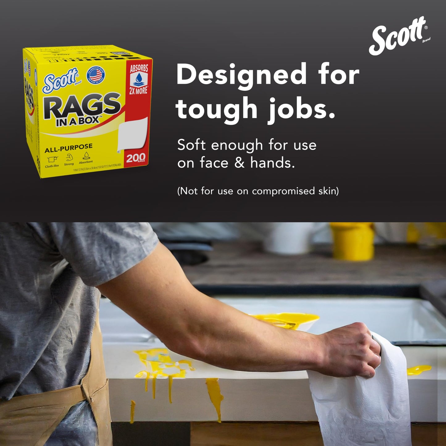 Scott Rags In A Box (75260), All-Purpose Towels, Large 9"x12" Paper Towel, Pop-Up Box (8 Boxes of 200 Sheets, 1,600 Sheet Total)