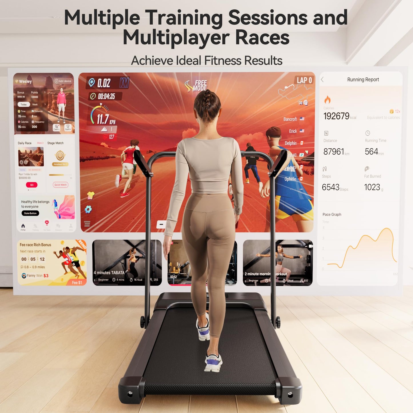 Walking Pad Treadmill with Handle bar, 3.0HP Small Foldable Treadmills for Home with Incline APP Remote Control and LED Display, 7.5MPH Portable Treadmill 300 Lbs Capacity
