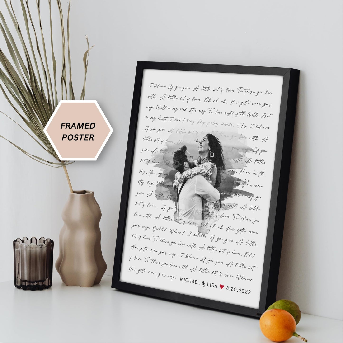 Personalized Song Lyrics Wall Art - Custom Wedding Photo Couples - Anniversary Wedding Gift for Him or Her - Song Lyrics - Valentines Gift for Wife or Husband - Canvas and Framed Options
