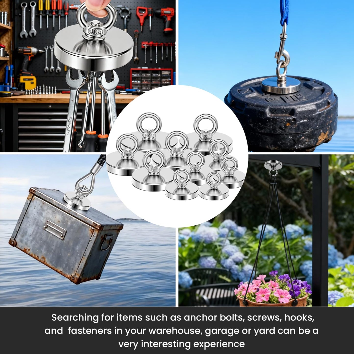 DIYMAG Super Strong Neodymium Fishing Magnets, 500 LBS(227 KG) Pulling Force Rare Earth Magnet with Countersunk Hole Eyebolt Diameter 2.36 in(60mm) for Retrieving in River and Magnetic Fishing