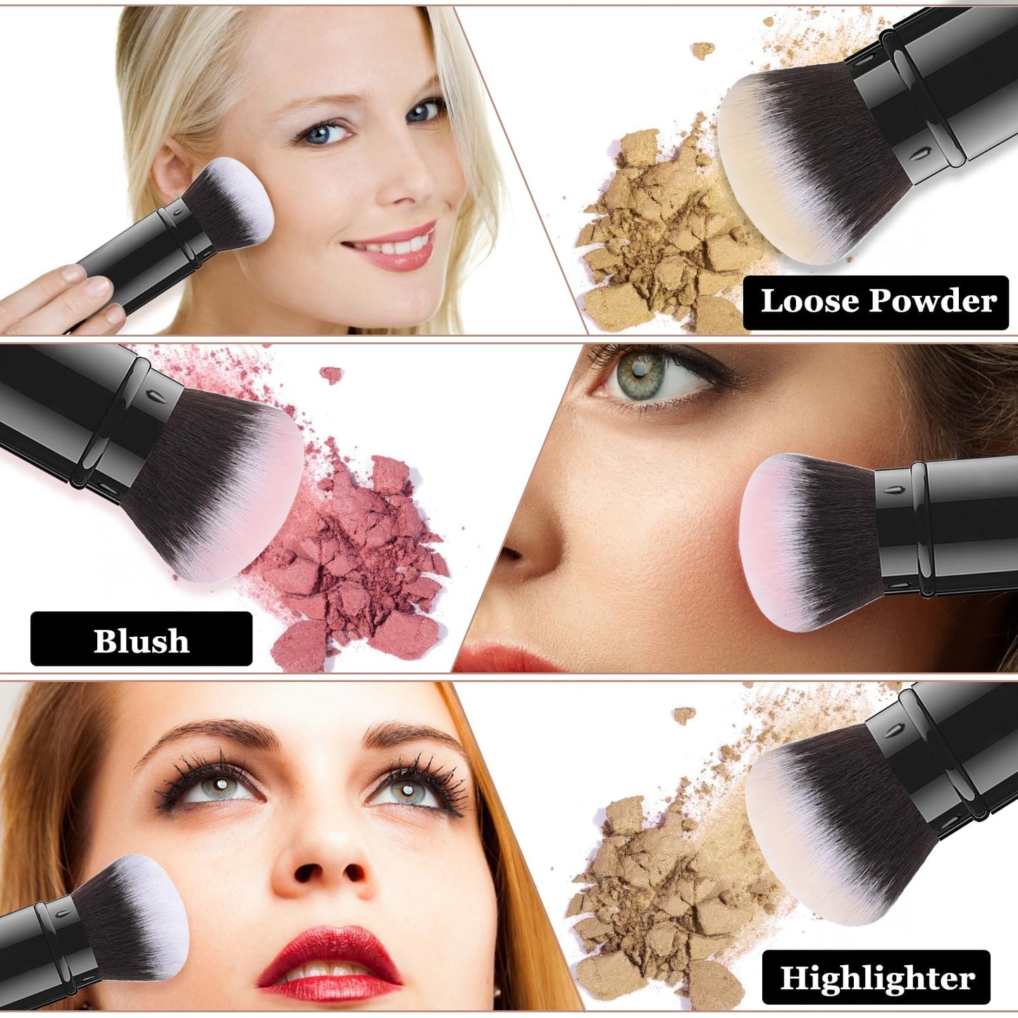Falliny Retractable Kabuki Makeup Brush, Travel Face Blush Brush, Portable Powder Foundation Sunscreen Brush with Cover for Blush, Bronzer, Buffing, Highlighter Flawless Powder Cosmetics