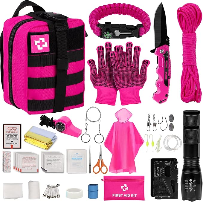 Emergency Survival Kit and First Aid Kit, Self Defense Kit Safety Kit, Survival Gear and Equipment with Tactical Molle Pou...
