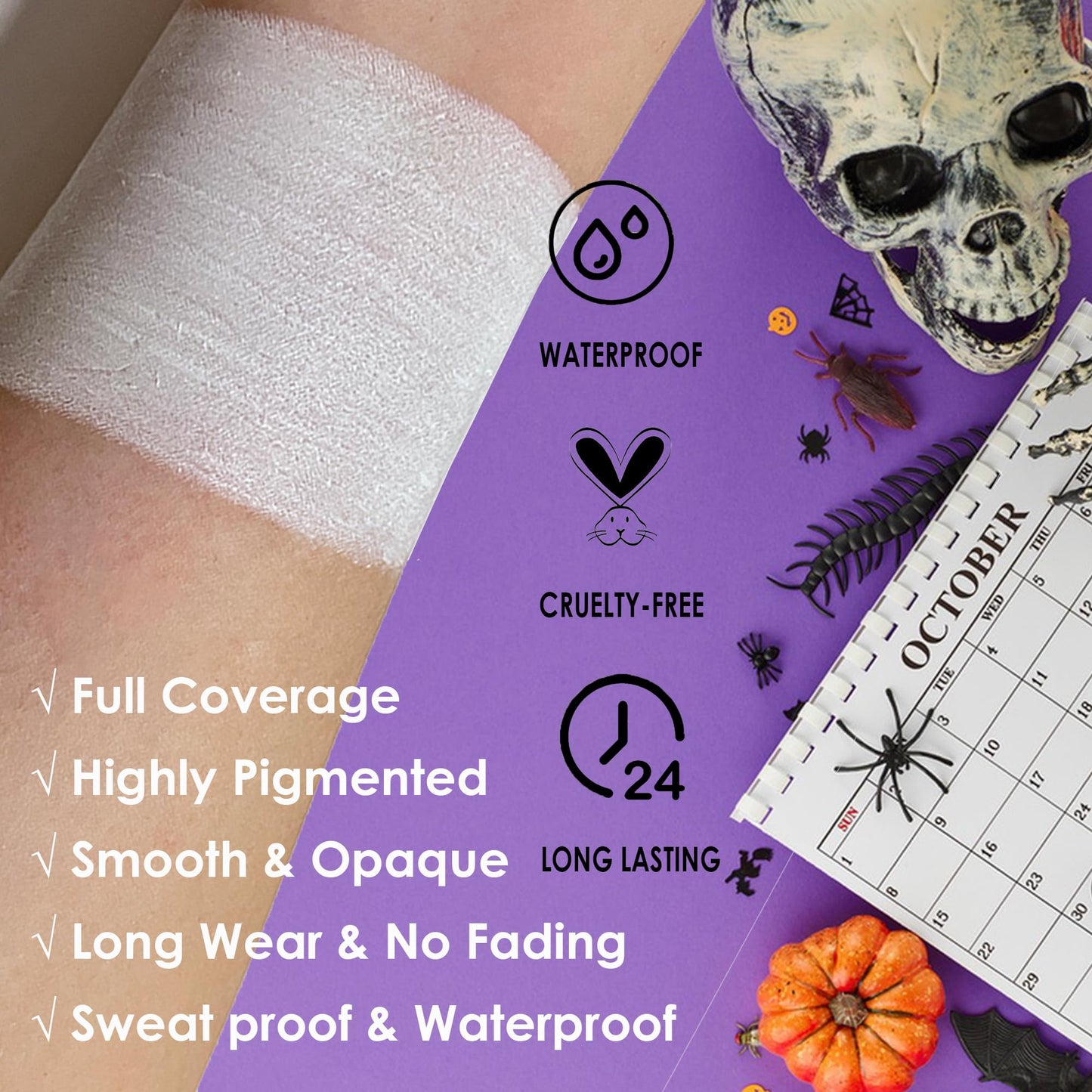 SUNNYVALE Halloween Clown Black White Red Face Body Paint Stick Cream,Eye Black for Sport, Hypoallergenic Foundation for Skeleto