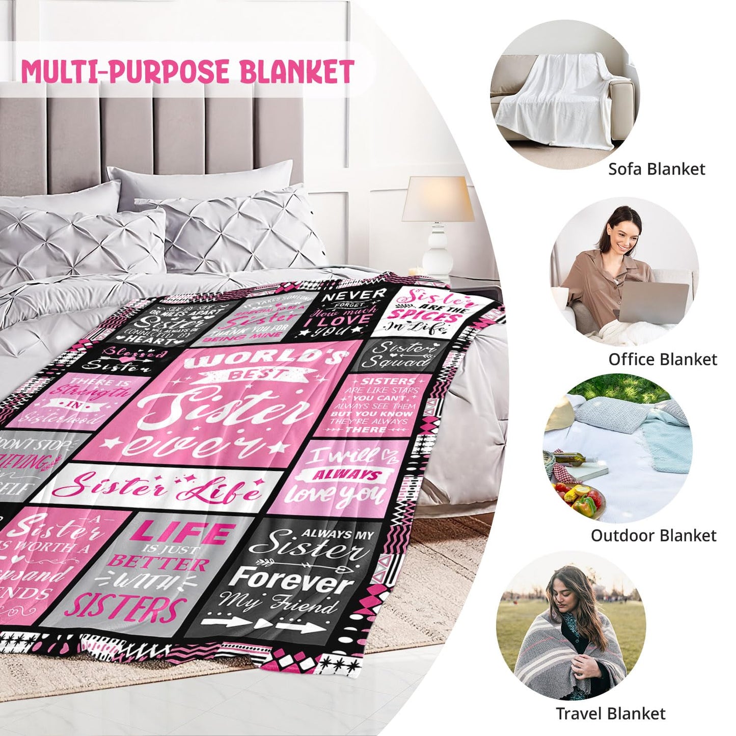 PVDSAVE Sister Birthday Gifts - Sisters Blankets Gifts from Sister - Christmas Valentines Mothers Day Birthday Graduation Present for Sis Adult - Big Sis Gift for Girl - Sisters Throw Blanket 50"x60"